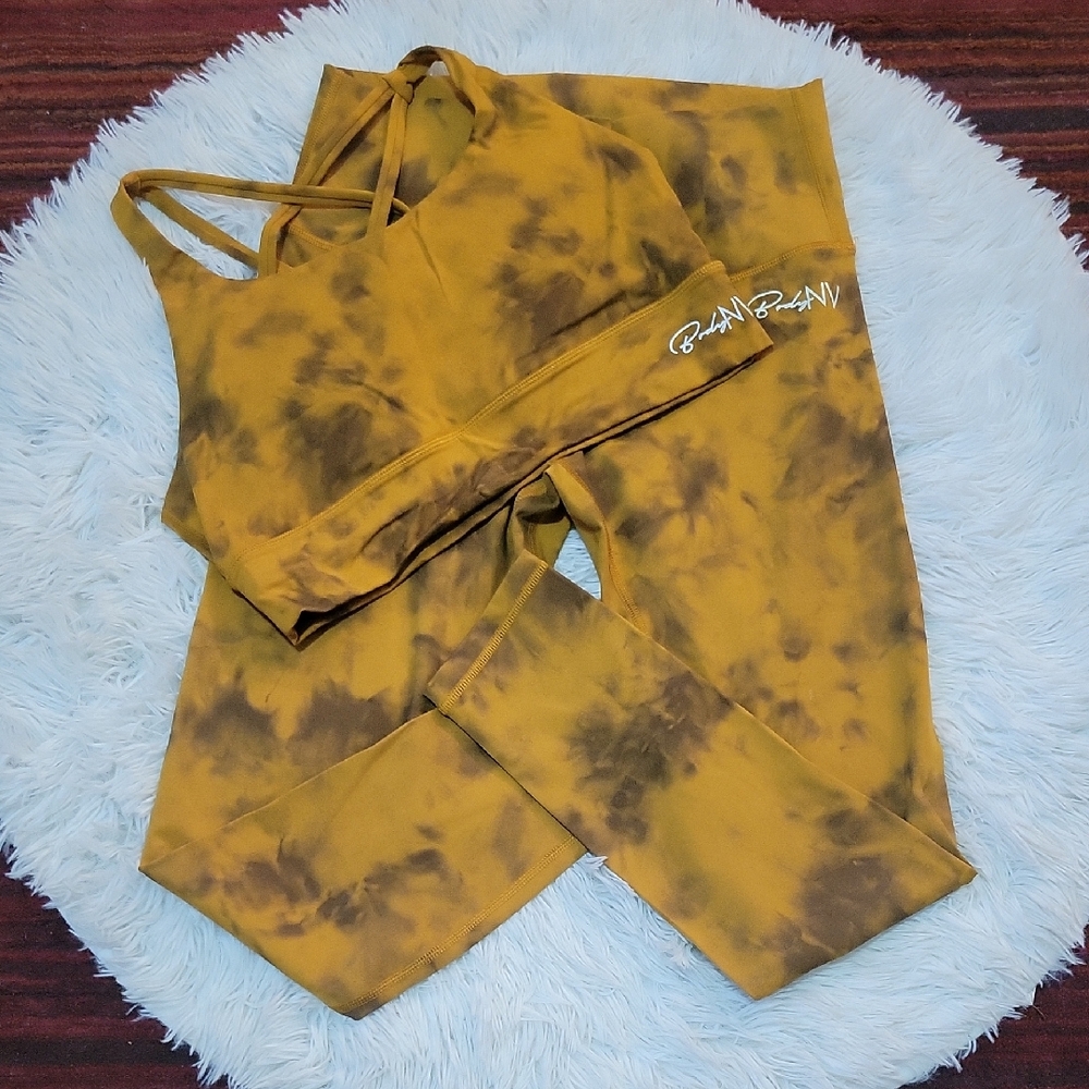 Women's Tie-Dye Leggings Set - Brown